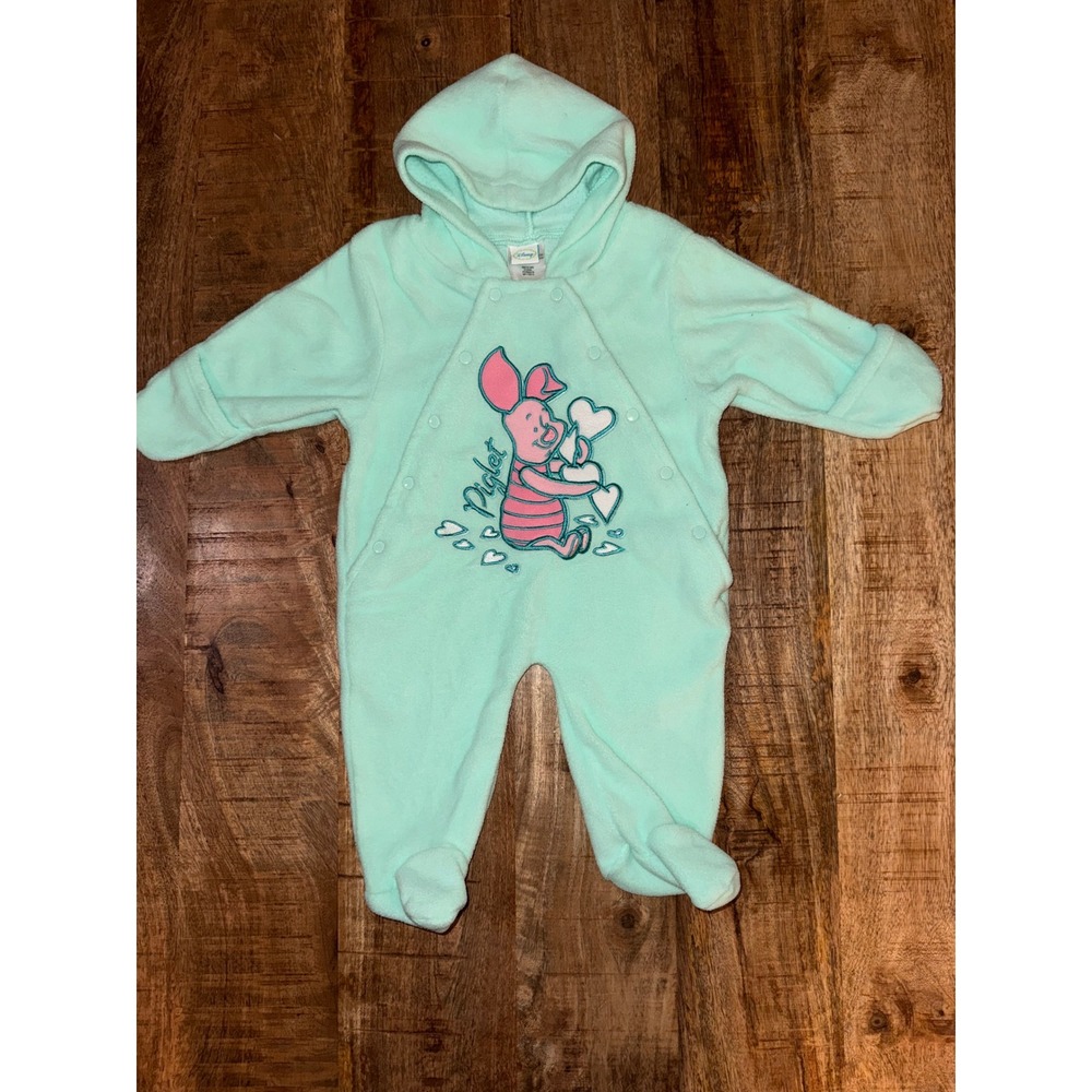 Disney Piglet Winnie the Pooh Mint Green Fleece Hooded Pram Suit 3-6M